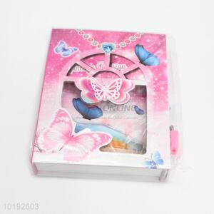 High Quality Pink Color Butterfly Printed Creative Student Notebook with Lock