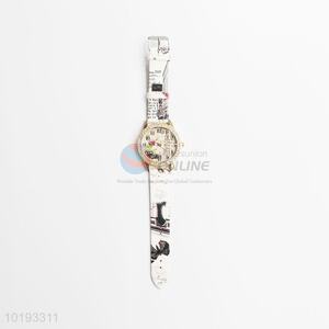 Fashion white lady watch magazine printed women watches