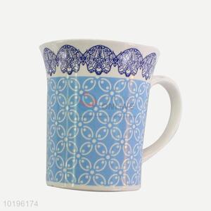 New Design Eco-friendly Blue White Printed Ceramic Cup Coffee Mug