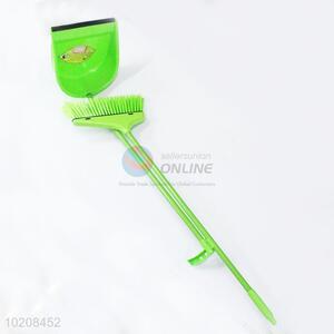 Green plastic broom and dustpan kit