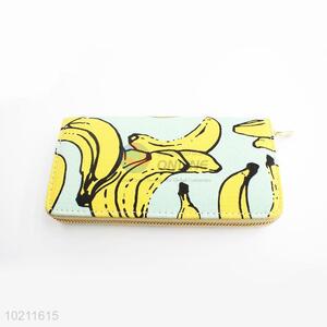 Cute Banana Pattern Canvas Purse&Wallet with Polyester Zipper for Sale