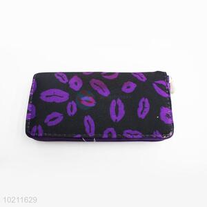 Purple Lip Pattern Canvas Purse&Wallet with Polyester Zipper for Sale