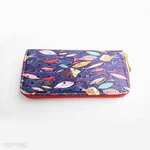 Colorful Fish Pattern PU Purse&Wallet with Brass Zipper for Sale