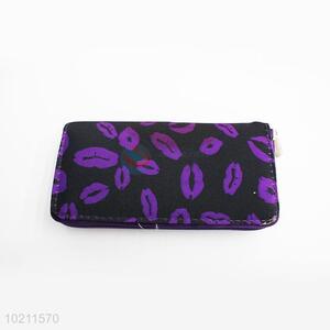 Purple Lip Pattern Canvas Purse&Wallet with Brass Zipper for Sale