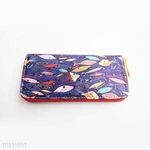 Colorful Fish Pattern PU Purse&Wallet with Polyester Zipper for Sale