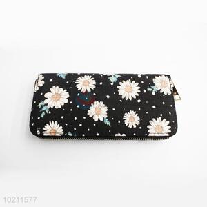 Elegant Flower Pattern Canvas Purse&Wallet with Brass Zipper for Sale