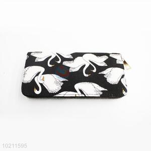 Beautiful Swan Pattern PU Purse&Wallet with Brass Zipper for Sale