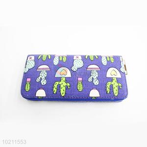 Nice Cartoon Cactus Printed Canvas Purse&Wallet with Brass Zipper for Sale