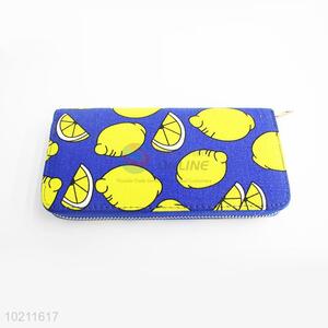 Popular Lemon Pattern Canvas Purse&Wallet with Polyester Zipper for Sale