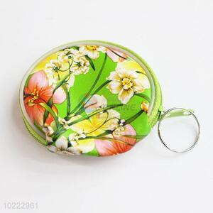 Korean style round mini zipper coin purse with key ring