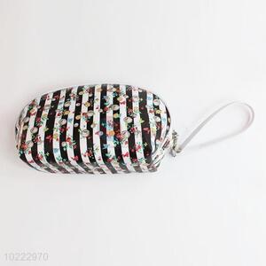 Striped PVC Zipper Pouch Cosmetic Bag