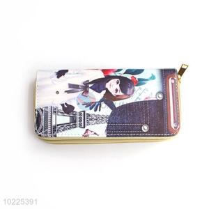 Cheap Color Printing Ladies PU Leather Double Zipper Wallet