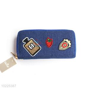 Popular Denim Double Zipper Wallet Long Purse