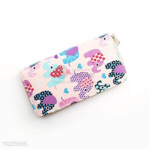 Cute Elephant Design Canvas Purse&Wallet with Polyester Zipper for Sale