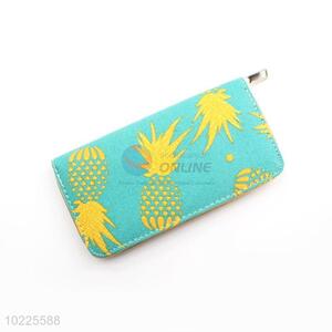 Yellow Pineapple Printed Canvas Purse&Wallet with Copper Zipper for Sale