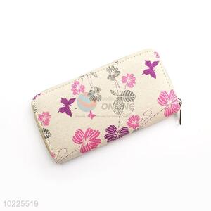 Butterfly and Flower Printed Canvas Purse&Wallet with Polyester Zipper for Sale