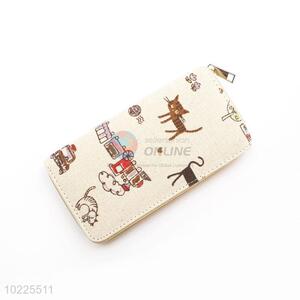 Lovely Cat Pattern Canvas Purse&Wallet with Polyester Zipper for Sale