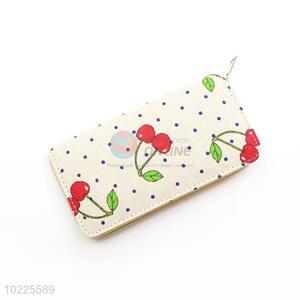 Delicious Cherry Printed Canvas Purse&Wallet with Copper Zipper for Sale