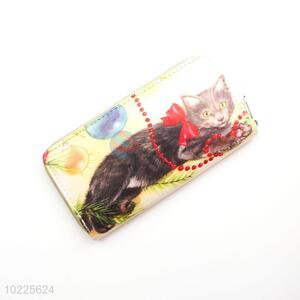 Black Cat Printed PVC Purse&Wallet with Copper Zipper for Sale