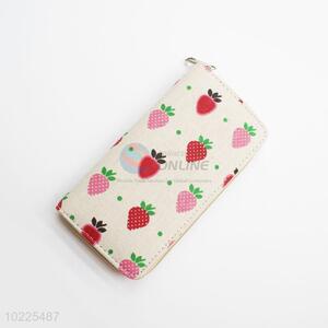 Nice Strawberry Pattern Canvas Purse&Wallet with Polyester Zipper for Sale