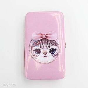 Newest Pink Cat Printed Card Bag Phone Bag Mini Wallet with Loose-leaf