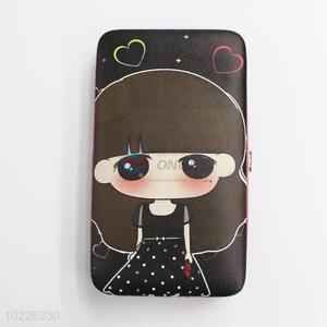 Serviceable Cartoon Girl Printed Mini Wallet Phone Bag Card Bag with Loose-leaf and Sucker