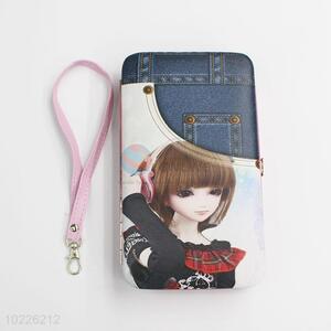 High Quality Cartoon Girl Pattern Phone Bag Mini Wallet Card Bag with Loose-leaf and Sucker