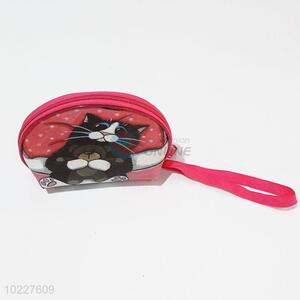 Cute Black Cat Pattern PVC Mini Purse with Zipper