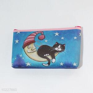 Fashion Rectangle Shaped Cat Printed Mini Purse PVC Mini Wallets with Zipper