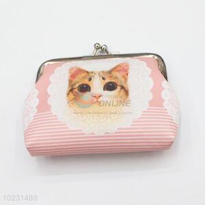 Cheap Price Cat Printed Pink PVC Coin Bag Purse Wallet