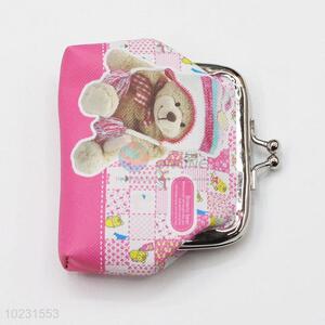 Pink Color Bear Printed PVC Coin Purse Wallet