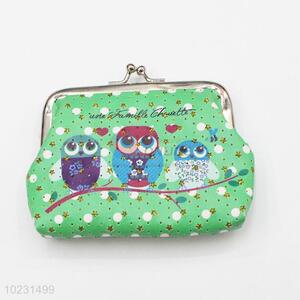 Green Color Owl Printed Portable Coin Purse Wallet Pouch Money Bag