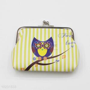 Owl Printed Striped Pattern PVC Coin Purse Wallet