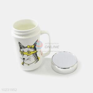 Cute daily use wolf pattern ceramic cup