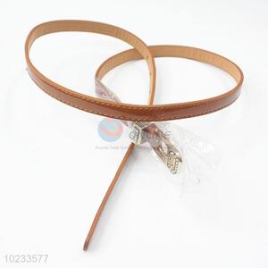 Brown PU Leather Belt with Rhinestone Metal Buckle