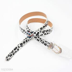 Leopard Pu Leather Belt with Rhinestone Metal Buckle