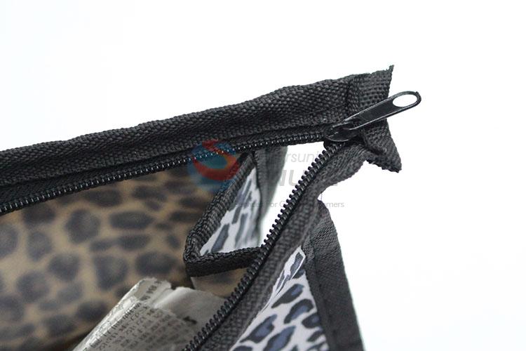 Fashion Women Satin Fabric Leopard Pattern Travel Cosmetic Bag