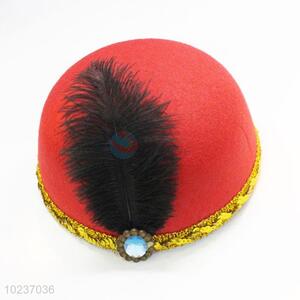 Hot sale red non-woven billycock/hat with feather