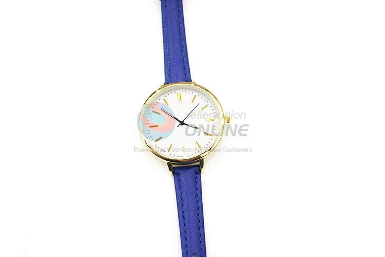 Fashionable Blue Wrist Watch with Leathern Watchband for Sale