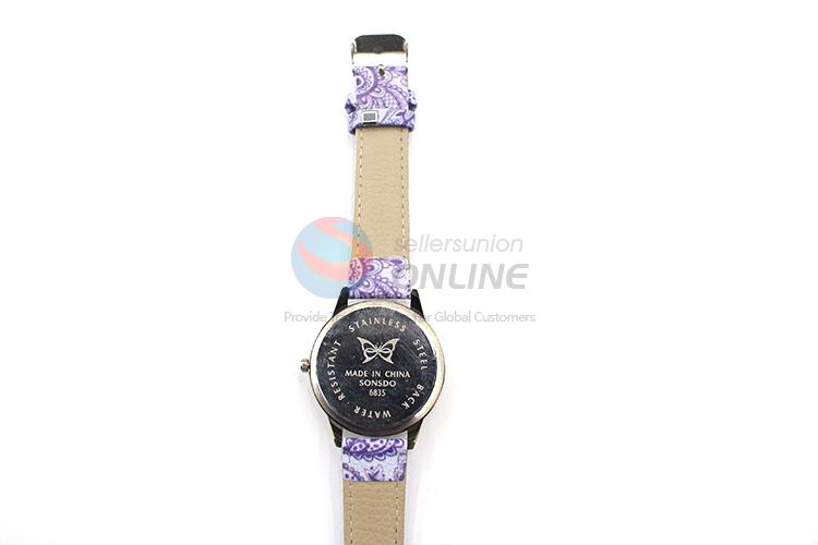 Wholesale Purple Wrist Watch with Leathern Watchband for Sale