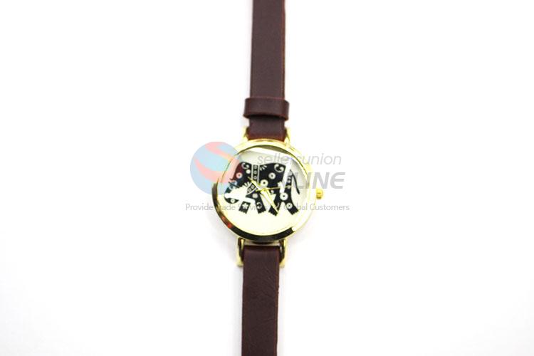 Elephant Pattern Wrist Watch with Leathern Watchband for Sale