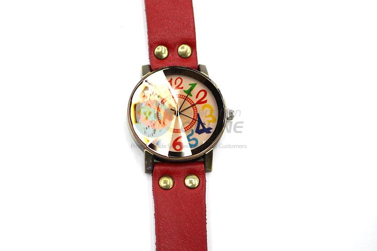 High Quality Red Wrist Watch with Leathern Watchband for Sale