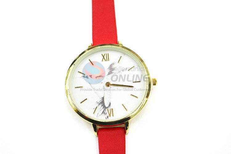 Popular Red Wrist Watch with Leathern Watchband for Sale