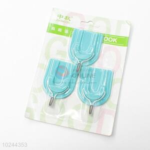 Utility And Durable 3 Pcs Blue Color Plastic Sticky Hook