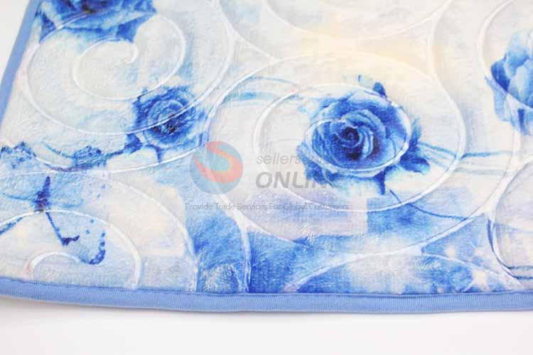 Blue Rose Pattern Decorative Non-slip Front Floor Mat/Rectangular Door Mat