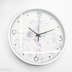 Elegant Purple Flower Pattern Decorative Wall Clock