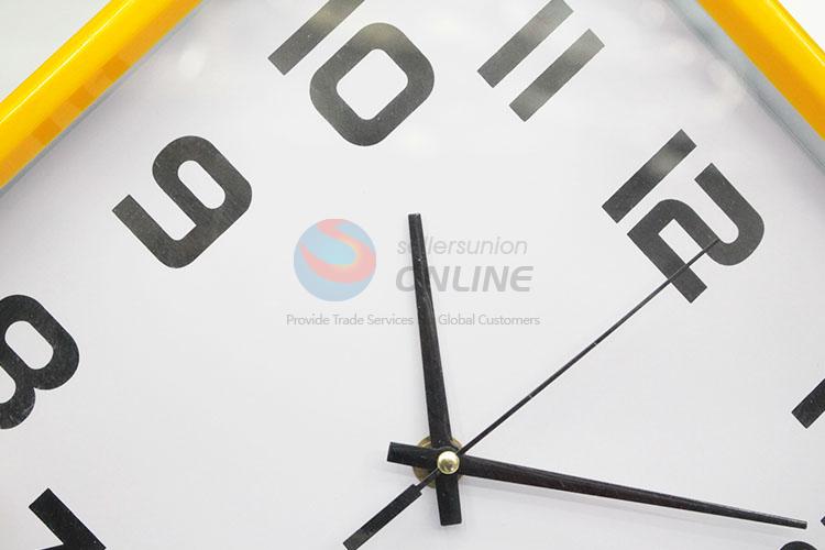 Square Shape Yellow Plastic Home Wall Clock