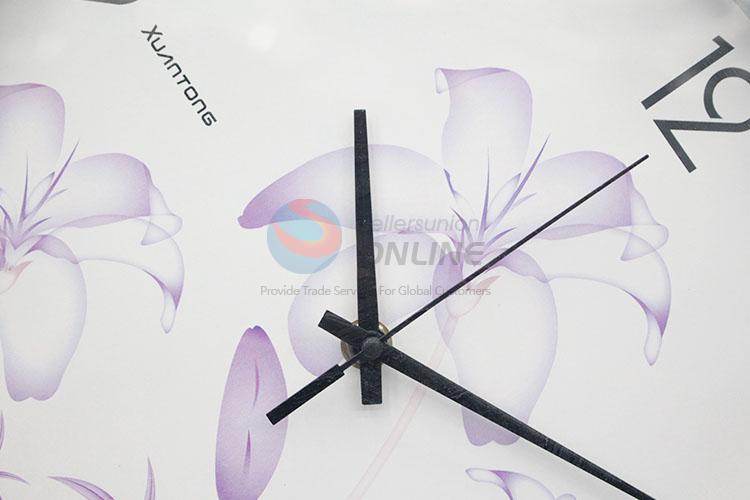 Elegant Purple Flower Pattern Decorative Wall Clock