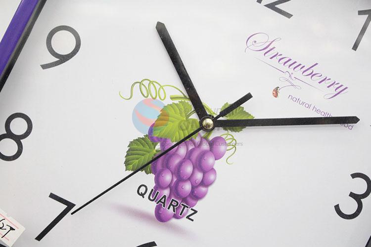 Purple Frame Grape Pattern Decorative Plastic Wall Clock