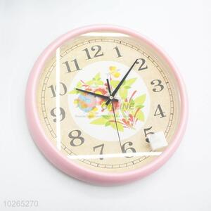 Lovely Pink Frame Flower Pattern Home Wall Clock